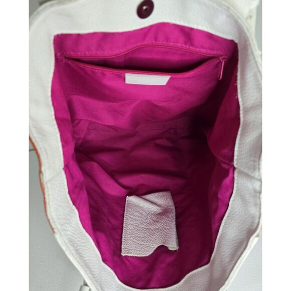 Maurizio Taiuti Large White/Orange Leather Satchel Tote Expandable Handbag Italy - Picture 13 of 14